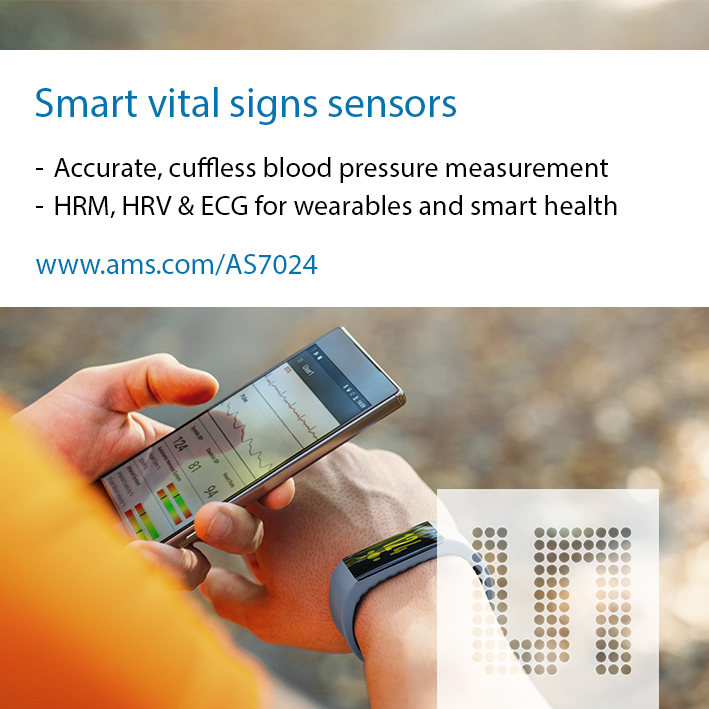 ams introduces sensor reference design for blood pressure, vital signs for smart health and wearables